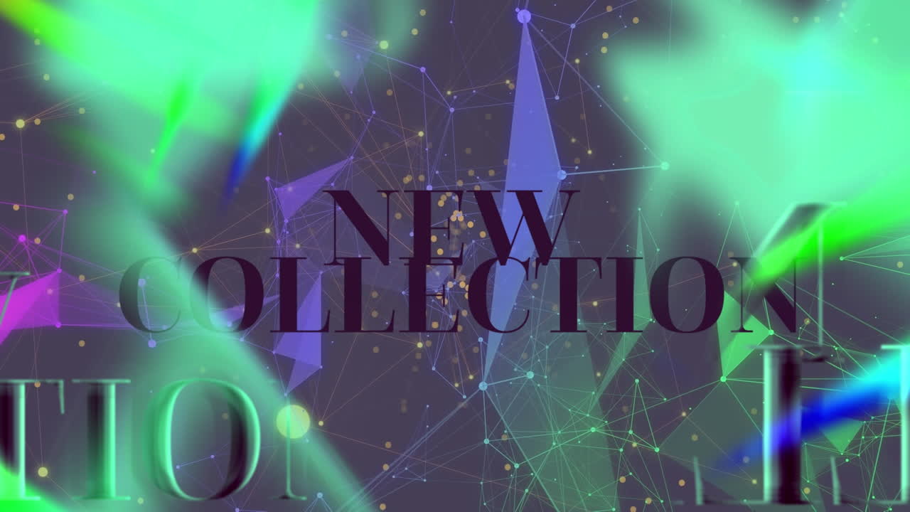 animación de nuevo texto de colección y formas en fondo negro.