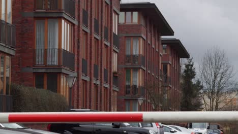 Close-up-barrier-at-odern-a-residential-area-in-East-Berlin-suburb,-Germany