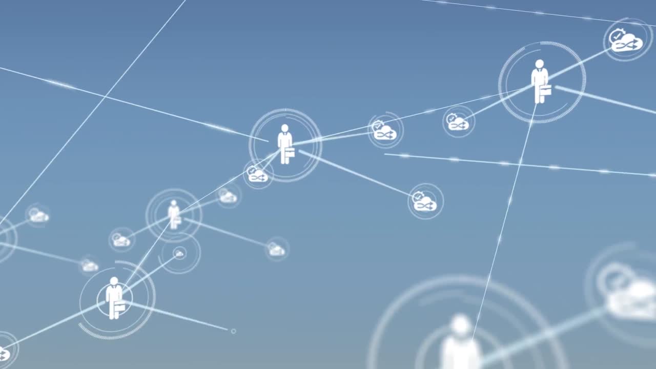 파란색 배경에 아이콘으로 연결 네트워크의 애니메이션