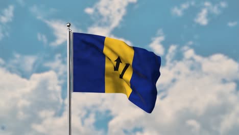 barbados flag waving in the blue sky realistic 4k video