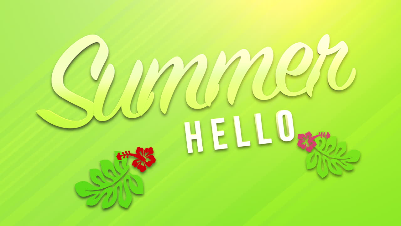 Hello Summer with flowers on green gradient