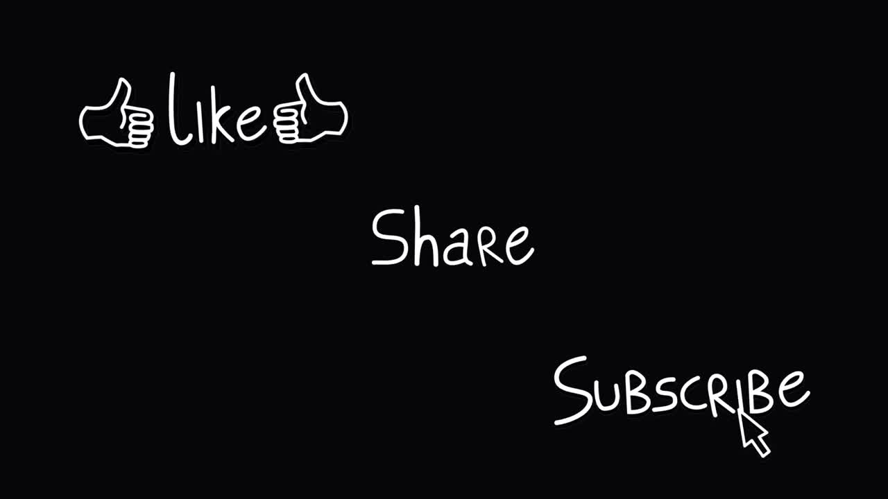 Animation of words Like Subscribe and Share flickering on black background