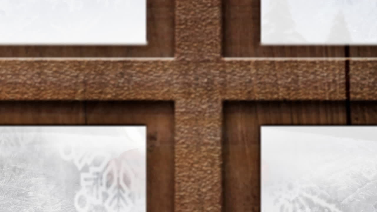 창문 을 통해 볼 수 있는 겨울 풍경 과 눈 구름 의 애니메이션