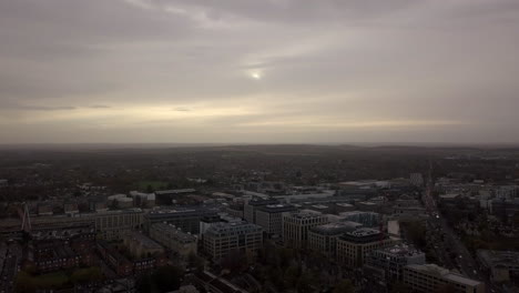 From-Cambridge-train-station-to-Mills-Reeve-building,-streets-from-above,-people,-cars