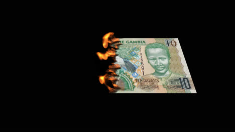 burning gambian dalasi banknote