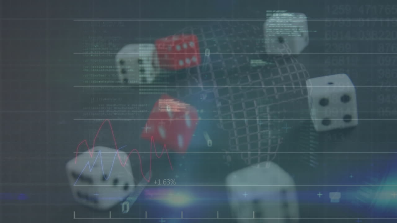 animación de estadísticas y procesamiento de datos con giros de globo y dados múltiples