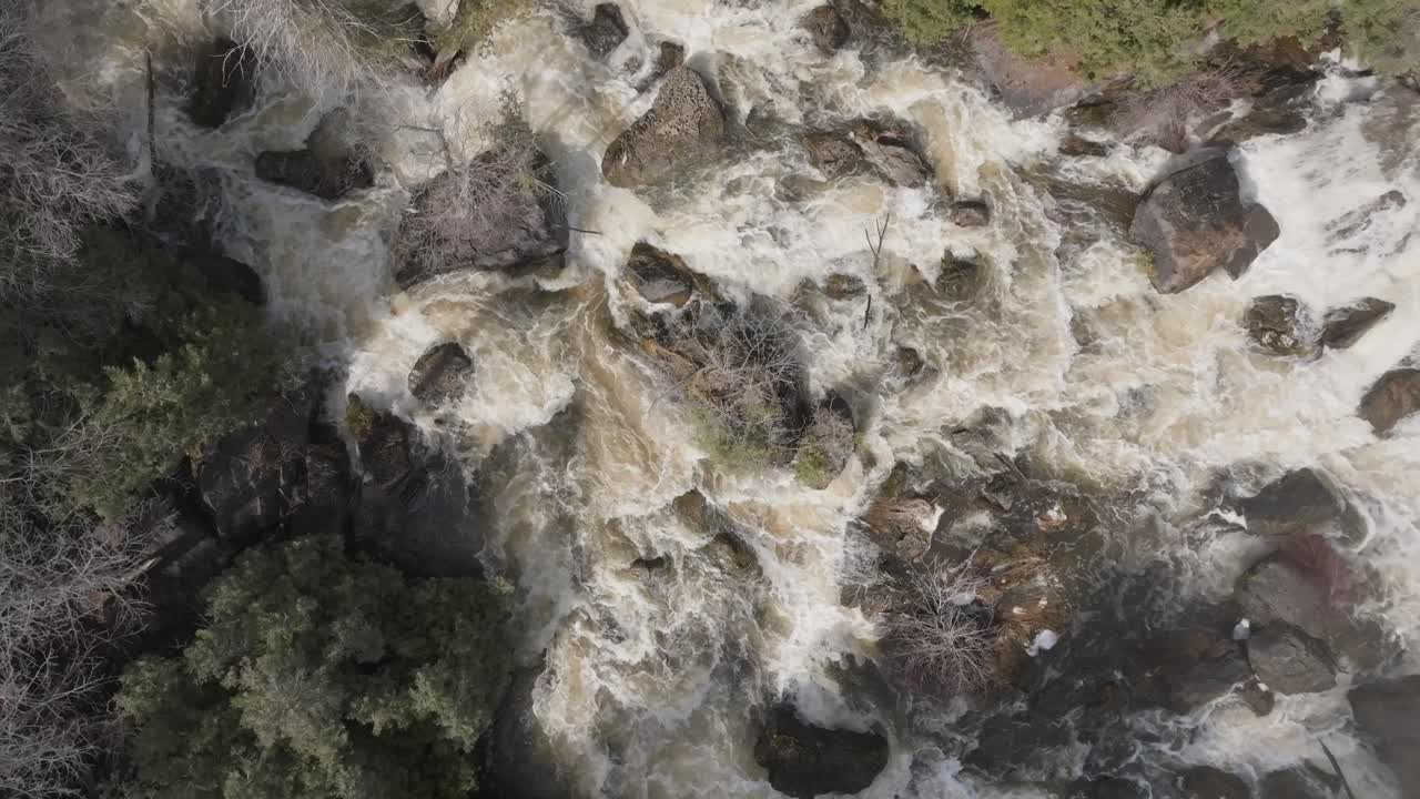A rushing waterfall in owen sound, canada, aerial view
