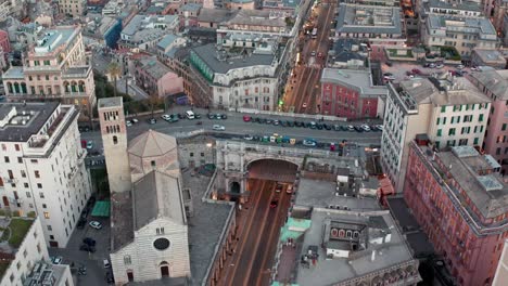 Top-view-of-Chiesa-di-Santo-Stefano-on-Via-XX-Settembre,-Genova,-Liguaria