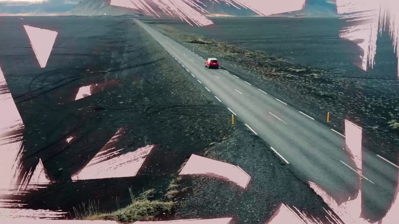 Night City Roundabout Aerial View with Abstract Brush Strokes