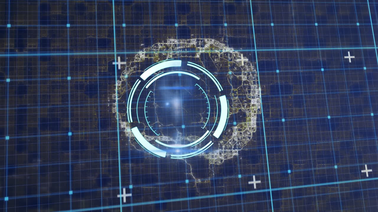 animación de escaneo de alcance sobre el cerebro digital en fondo azul