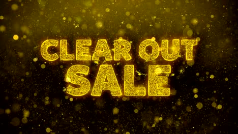 clear out sale text on golden glitter shine particles animation.