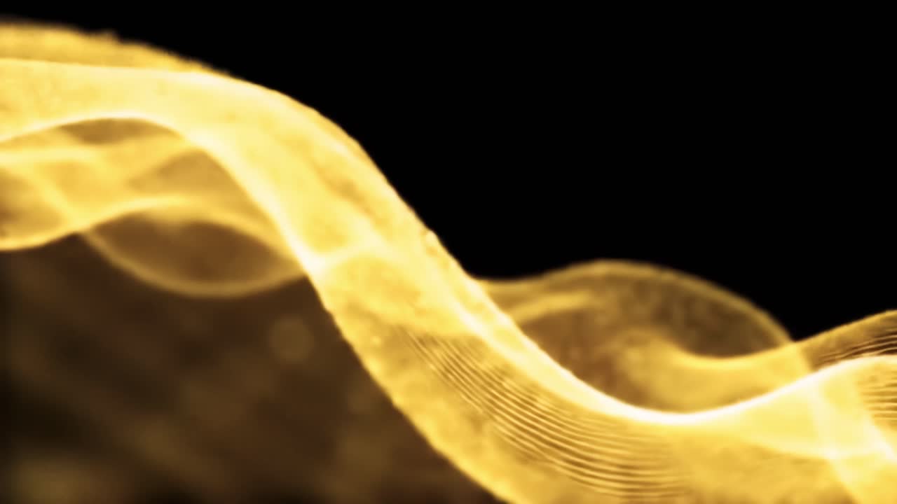 Flowing golden waves weave complex patterns against a dark background, showcasing the beauty of movement and light. This captivating display invites viewers to experience art in motion.