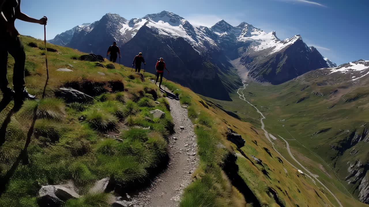 excursionistas en los alpes