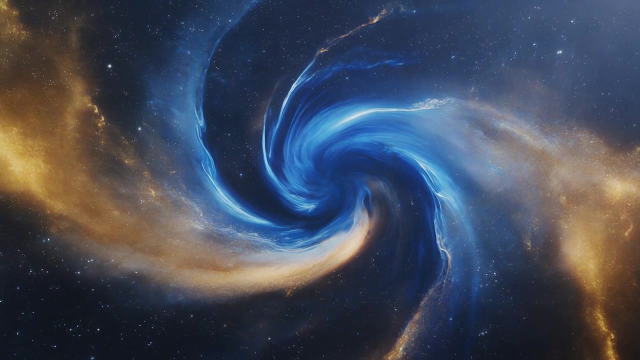 Swirling Blue and Gold Nebula in Deep Space
