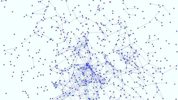 Rete connessa di nodi e linee blu