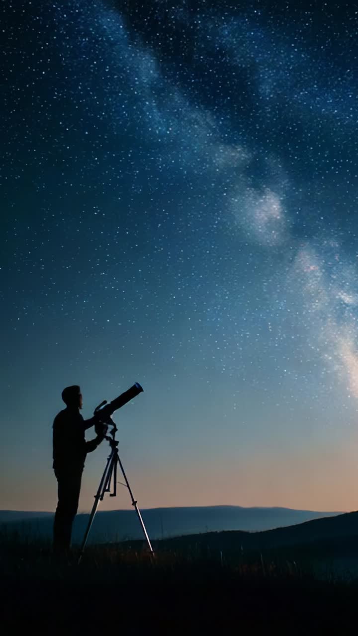 Stargazer Observes the Expansive Night Sky with a Telescope, Engaging with the Cosmos Under a Celestial Spectacle of Stars and the Milky Way's Glow