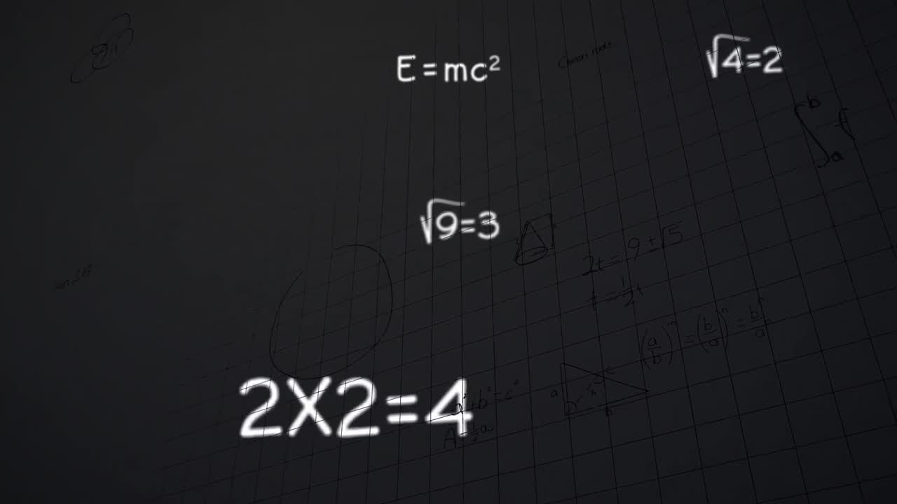 animación de fórmulas matemáticas y números en fondo negro