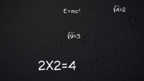 animation of math formulas and numbers on black background