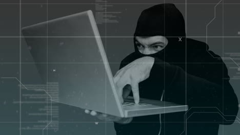 animación digital de un hacker hackeando la computadora portátil 4k
