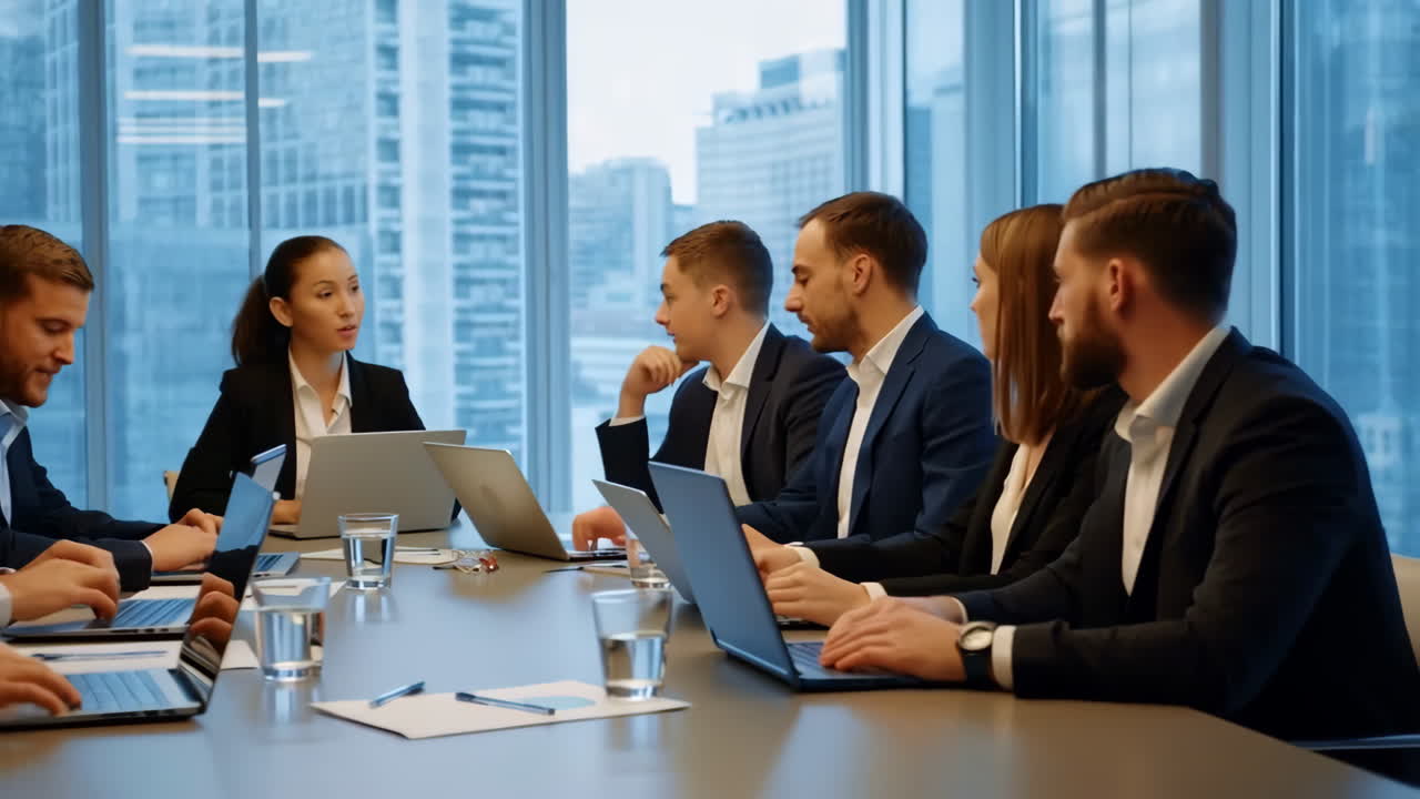 Professionals Collaborating in a Modern Business Meeting