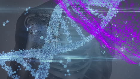 animación de cadenas de adn y moléculas que giran sobre el cuerpo humano