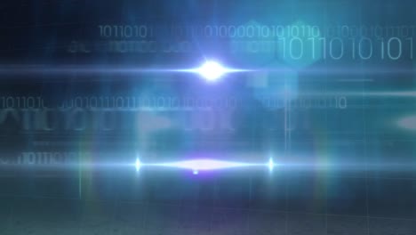 animación de la línea de monitor brillante y procesamiento de datos de codificación binaria sobre un fondo brillante