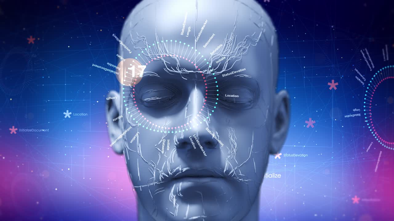 Advanced Bionic Robot Head Slowly Moving Forward - 3D 4K Animation Loop