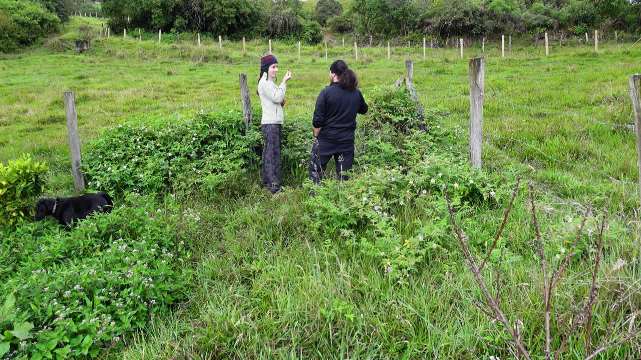 Couple Picking Raspberries in Garden with Dog (Variant)