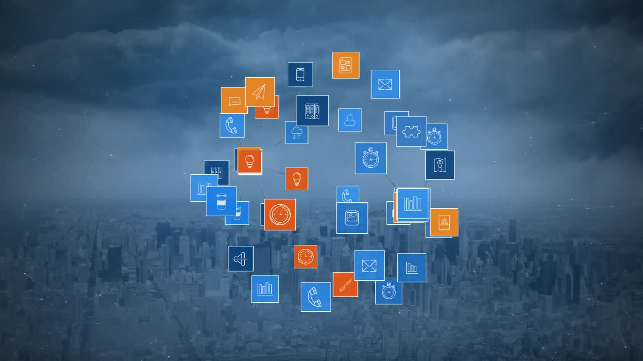 iconos digitales que se mueven alrededor