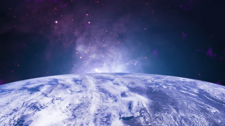 Rotierende Erde mit Sternen und Nebelhintergrund – Weltraumforschung, Strahlung im Kosmos – Die Geheimnisse unseres Universums entschlüsseln