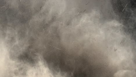 4k dust and hay explosion cloud descending in slow-motion