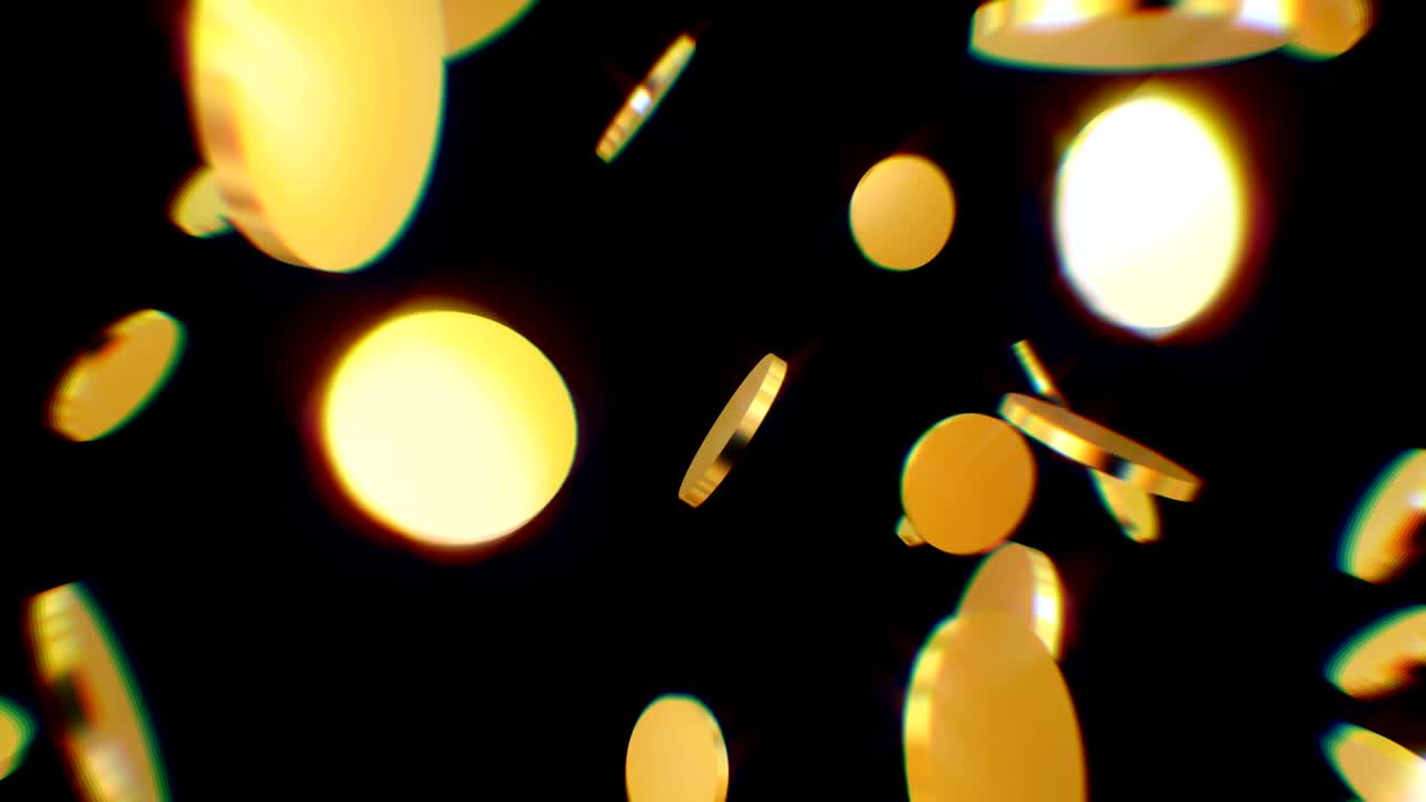 Gold coins falling on black. Beautiful Looped animation.animation with optional luma matte. Alpha Luma Matte included. 4k video