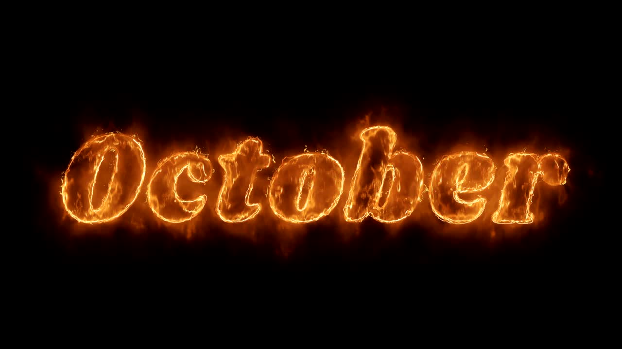 October Word Hot Animated Burning Realistic Fire Flame Loop.