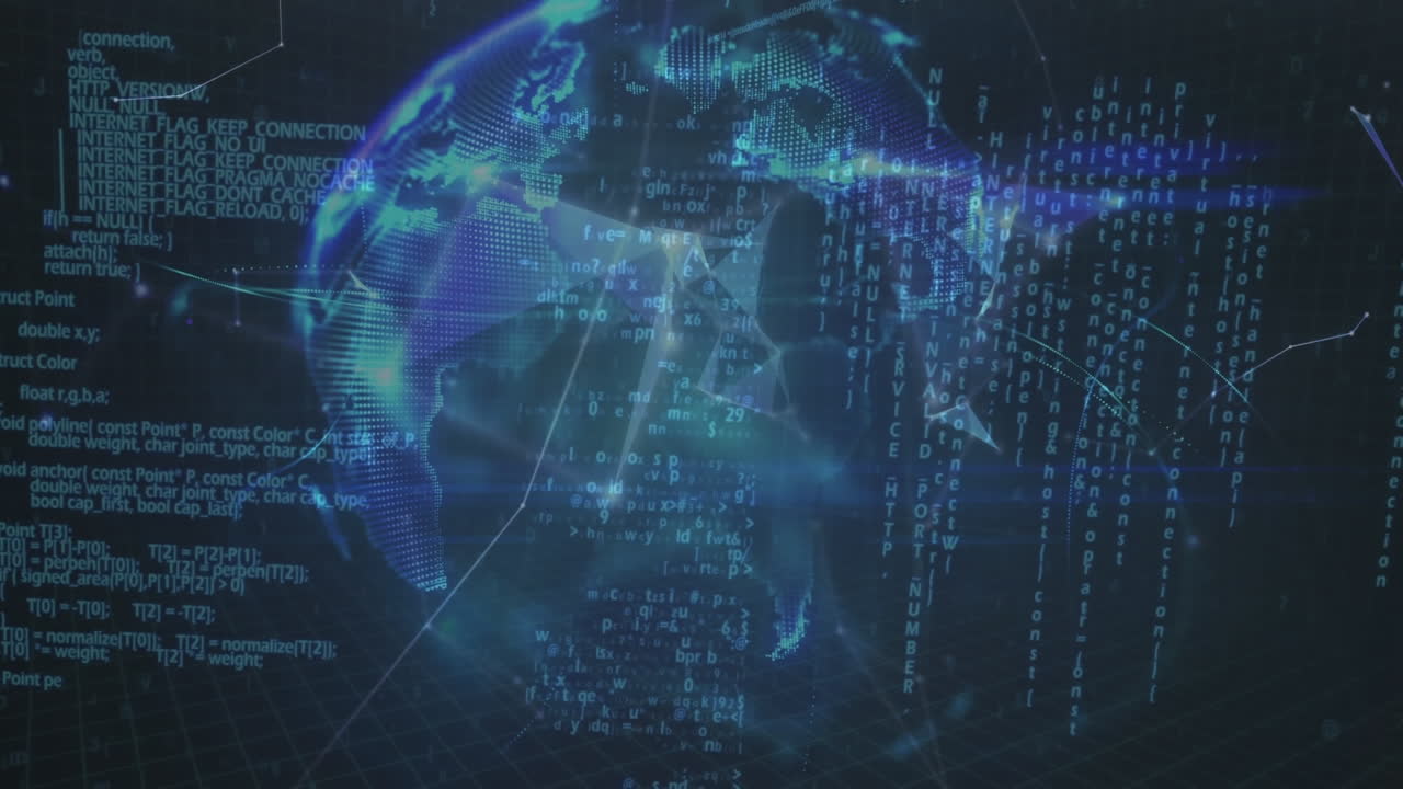 Animation of diverse graph and data processing over globe on blue screen