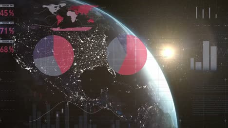 Animation-of-infographic-interface-over-globe-against-space-and-illuminated-object
