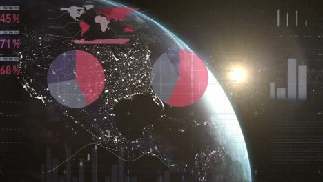 animation of infographic interface over globe against space and illuminated object