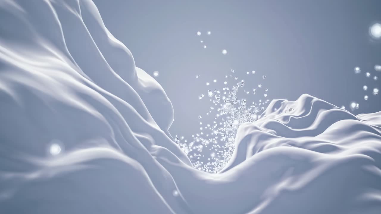 Abstract video of flowing white fabric waves from a low-angle perspective, creating a serene