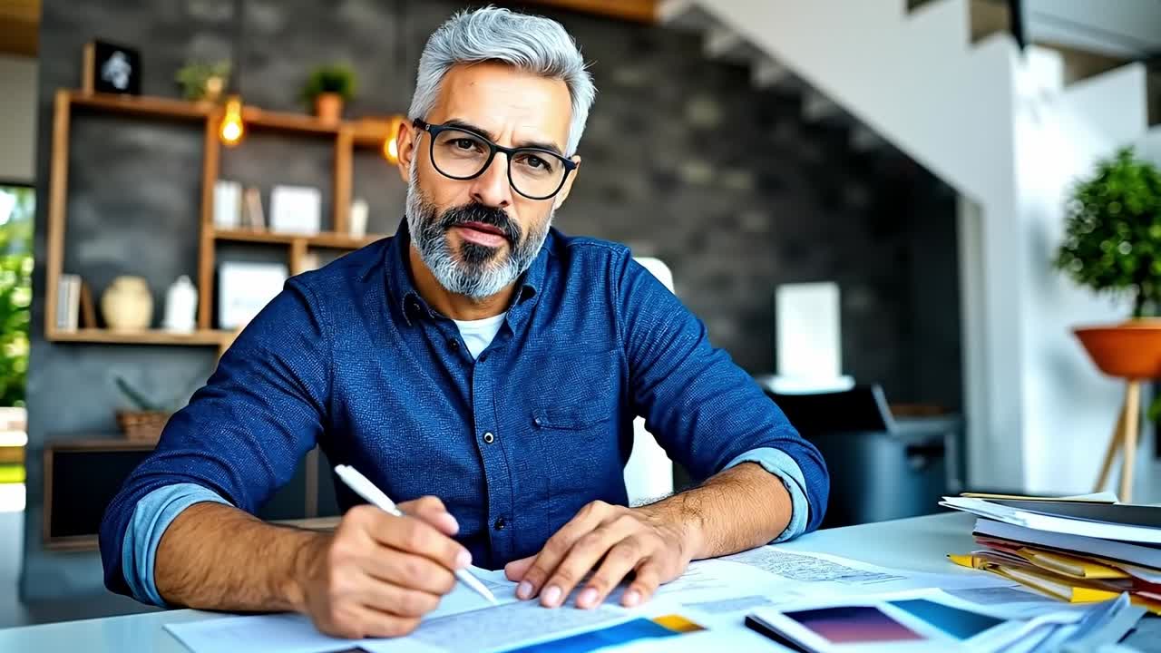 un hombre sentado en una mesa con un bolígrafo y papel