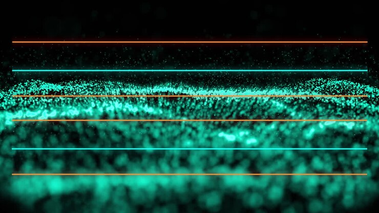 Animazione di linee orizzontali verdi e arancioni su rete luminosa verde che ondeggia in un loop continuo