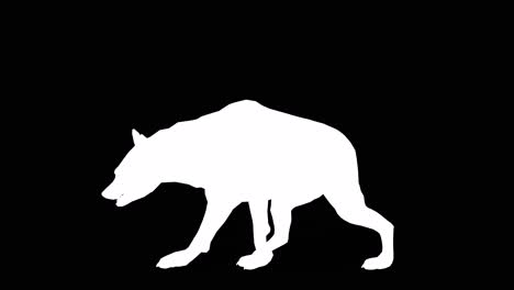 a hyena walking on black background with alpha channel included at the end of the video, 3d animation, side view, animated animals, seamless loop animation