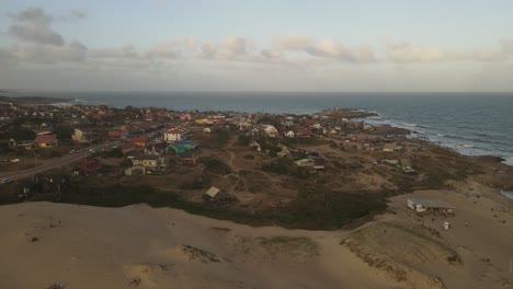 Aerial-view-of-seaside-town-Punta-del-Diablo,-Uruguay