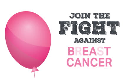 animation of flying pink balloon over breast cancer text