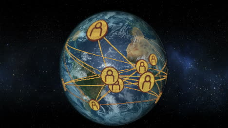 animation of digital social media icons processing over globe