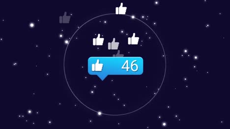 animación de iconos similares con un número creciente sobre puntos de luz en fondo negro