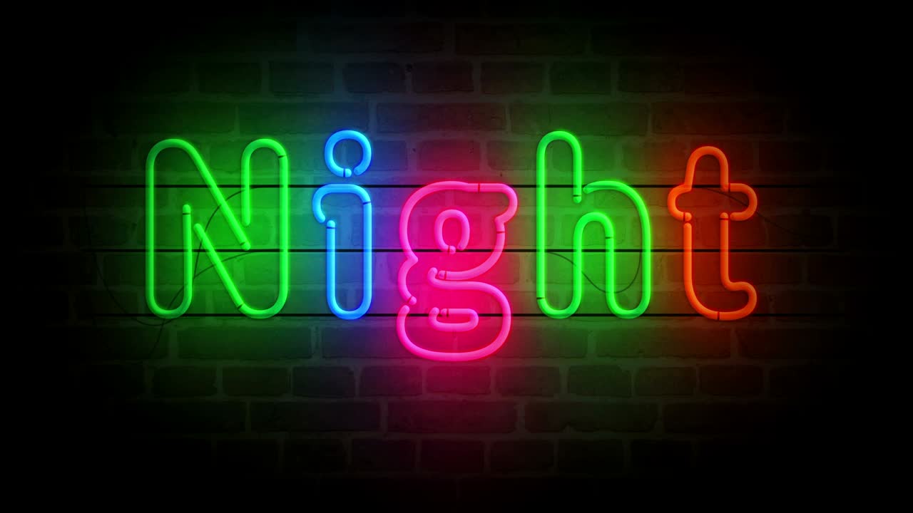 Night neon on brick wall loop