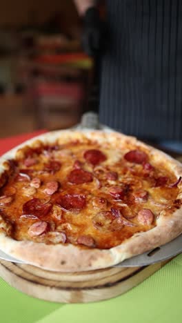 pizza on a wooden board