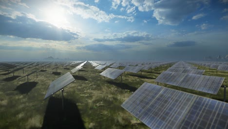 solar power panels farm against cloudy sky, 4k