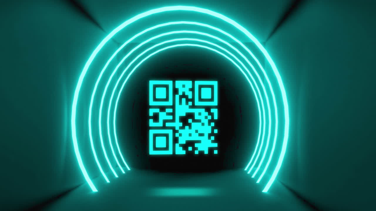 Animation of illuminated barcode and circles against abstract background