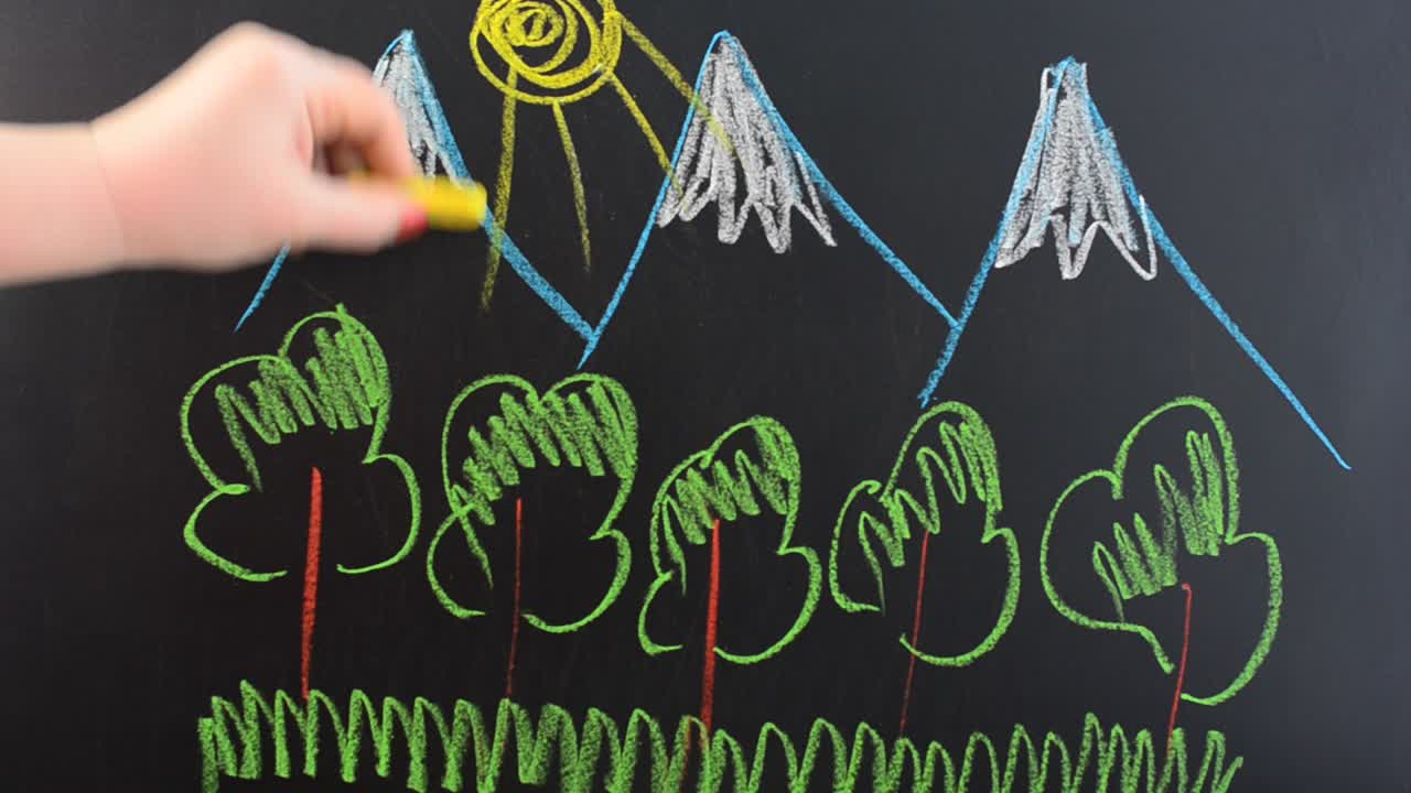 Mountain landscape. We draw chalk on a board