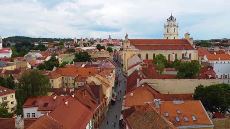 high altitude aerial view from the gaono street in the old town of vilnius, lithuania